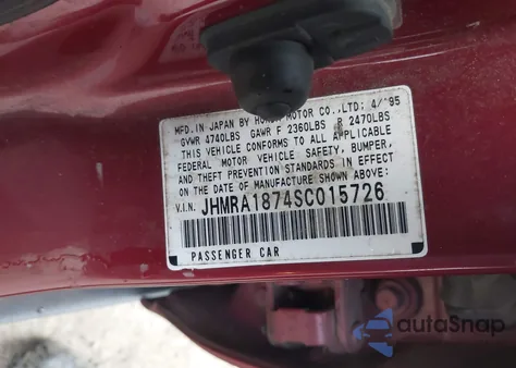 1995 Honda Odyssey Ex z USA, uszkodzony, nr VIN JHMRA1874SC015726